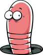 © blambca - A nervous cartoon worm poking its head out of a small hole.