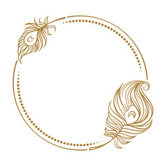 Wall Mural - Vector round dotted frame frame with peacock feathers decoration
