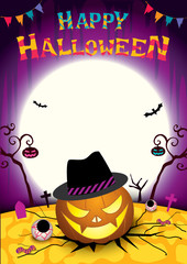 Wall Mural - Halloween party poster background with pumpkin