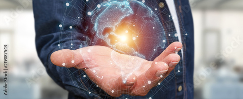 Cuadros en Lienzo Businessman using USA world map interface 3D rendering