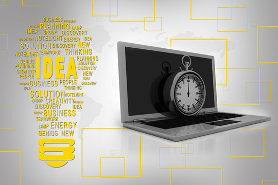 3d illustration stopwatch with laptop
