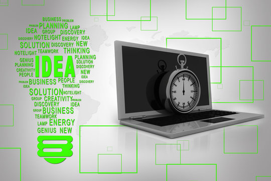 3d illustration stopwatch with laptop
