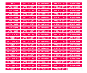 Set of rectangular sale tags from 2 to 99 percent for web.