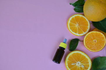 Citrus fruit vitamin c serum oil beauty care, anti aging natural cosmetic. essence, aromatherapy. copy space. top view