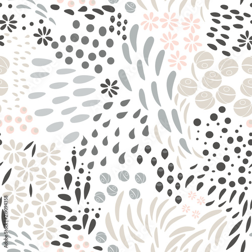 Vector organic seamless abstract background, botanical motif, freehand doodle...
