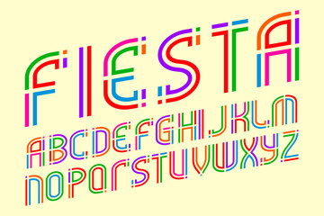 Fototapete - Fiesta alphabet. Colorful festive letters font. Isolated english alphabet.