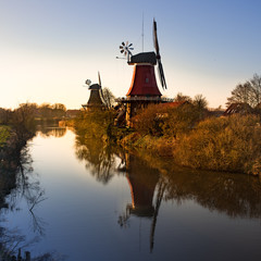 the beautiful greetsieler twin mills in the evening light