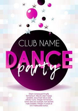 Vertical dance party background with color graphic elements and text. 