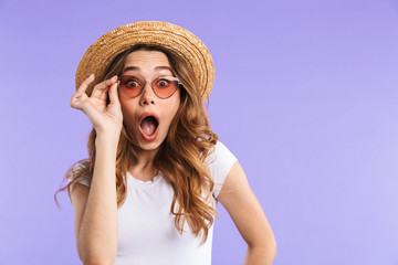 Sticker - Portrait of a shocked young girl in sunglasses