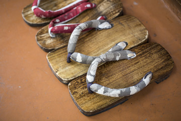 pair of wooden sandals. japanese geta. japanese slippers