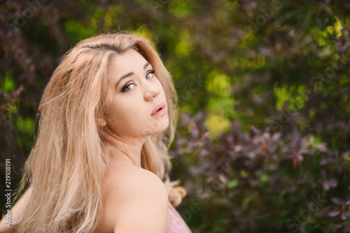 Portrait Beautiful Young Blonde Girl With Puffy Lips And Sexy Feminine Body Posing In The Green Park On Sunny Day Stock Photo Adobe Stock