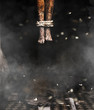 Devil's legs,3d illustration of dead body's legs hang from the ceiling