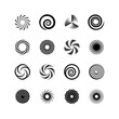 Spirals and swirls. Whirlpool and twirl. Abstract motion twisting circles isolated vector icons