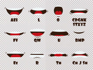 cartoon talking mouth and lips expressions vector animations poses isolated on transparent backgroun