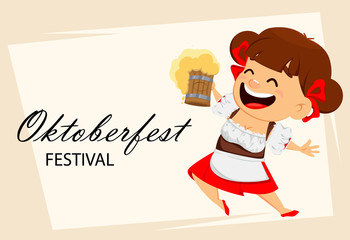 Wall Mural - Oktoberfest, beer festival. Funny woman