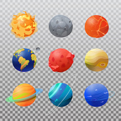 Set of isolated solar system planets and sun.