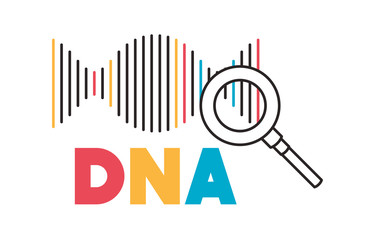 dna chain with magnifying glass vector illustration design