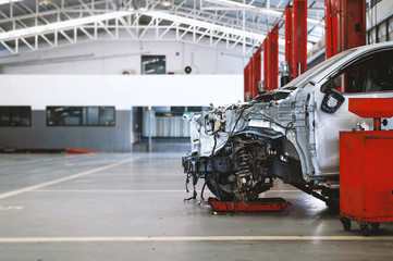 car repair station with soft-focus and over light in the background