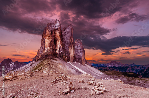 Fotografie, Tablou Sunset at Tre Cime di Lavaredo National Park
