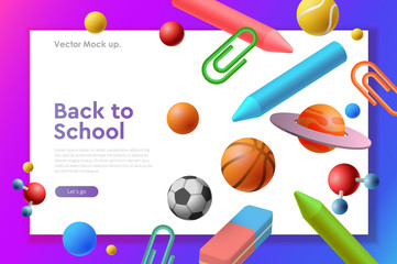 Sticker - Landing page web design template of Back to school, internet education, training, study, vector illustration.