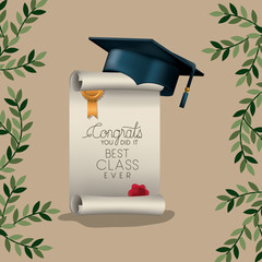 Canvas Print - graduation card with diploma and hat vector illustration design