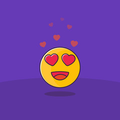 Poster - Happy emoji with hearts as eyes, vector