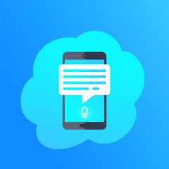 Poster - speech recognition in mobile app, smartphone vector icon