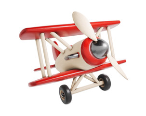 wooden toy airplane 3d render illustration isolated on white background
