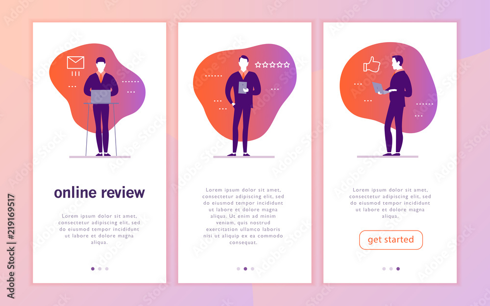 Vector mobile app interface concept design with online review theme ...