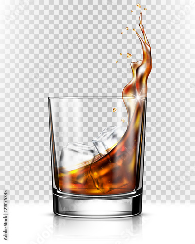 Cuadros en Lienzo Whiskey splash out of glass isolated on transparent background