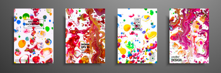 Wall Mural - Set of universal cards. Fluid art. Hand drawn cards with abstract grunge textures. Use for printed materials, invitations, greeting cards, covers, placards, posters, postcards, brochures and flyers.