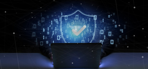 Poster - Hacker Man holding a padlock web security concept 3d rendering