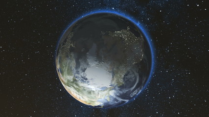 Wall Mural - realistic earth planet, rotating on its axis in space against the background of the star sky. seamle