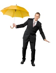 Poster - Portrait of  businessman with umbrella on white background