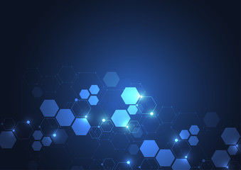 Abstract hexagonal molecular structures in technology background and science style. Medical design. Vector illustration
