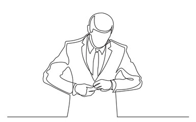 Poster - continuous line drawing of standing man testing new suit