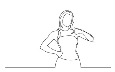 Wall Mural - continuous line drawing of standing woman pointing at herself