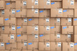 © doomu - Logistics Concept. Stack of Rows Cardboard Boxes in Warehouse. 3d Rendering