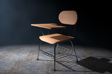 Aufkleber - Wooden Lecture School or College Desk Table with Chair in the Volumetric Light. 3d Rendering