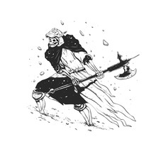 Skull Knight In The Snow - Black And White - Medieval Grim Reaper 