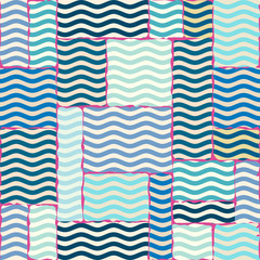 Aufkleber - Seamless pattern. Blue waves pattern in patchwork style. Vector illustration.