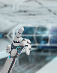 Fototapete - White cyborg pointing his finger 3D rendering