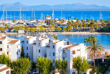 View Of Alcudia, Main Tourist Center In The North Of Majorca On The Eastern Coast, Spain. 