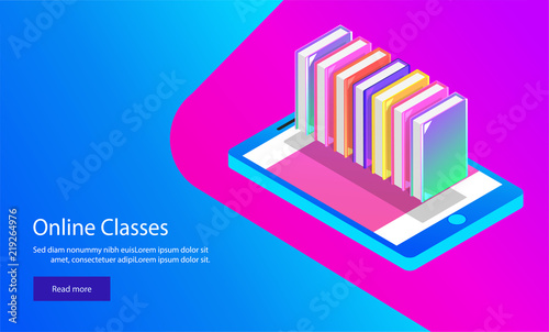 Stack Of Books On Smartphone Screen On Shiny Blue Background For