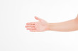 © paulcannoby - Greeting hand. Caucasian arm. Mock up. Copy space. Template. Blank.