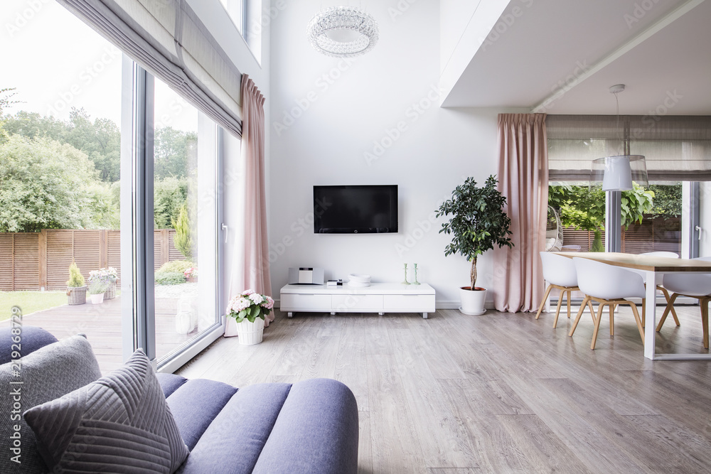 Spacious Living Room Interior With A Cropped Sofa Tv