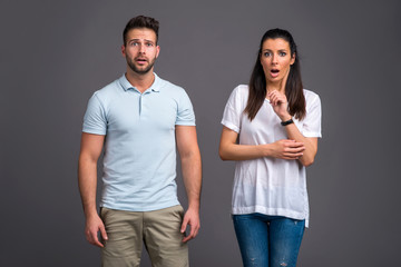 Nice young couple in the studio