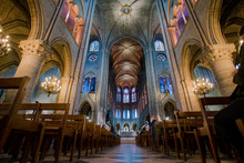 PARIS, FRANCE - February 15, 2018 : Interior Of The  Notre Dame De Paris. France