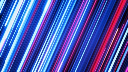 Wall Mural - Beautiful Colored Neon Diagonal Trails Moving Illuminating. Pink and Blue on Black. Digital Design Concept. Looped 3d Animation of Glowing Lines 4k Ultra HD 3840x2160.