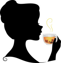 Silhouette Girl Drink Mushroom Tea Illustration